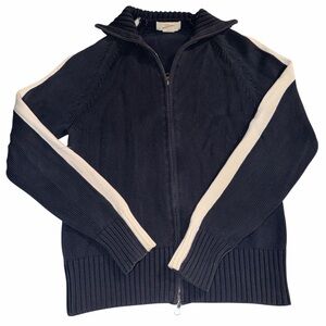 Joe Fresh Men's Navy with Cream Stripes Double Zip-Up Sweater